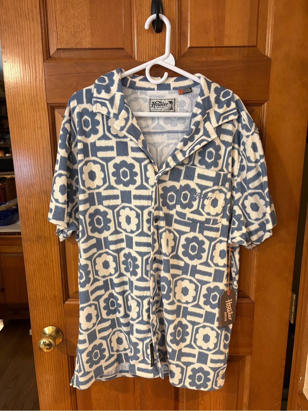 Howler Brothers Blue & White Floral Geometric Terry Shirt - Picture 2 of 5